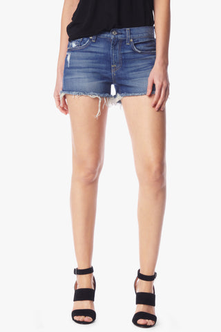 Distressed Cut Off Short in Aggressive Bright Indigo