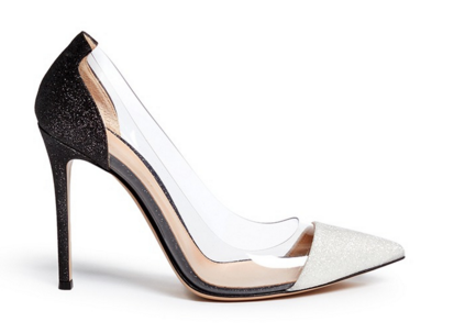 White 'plexi' Clear Glitter Pumps