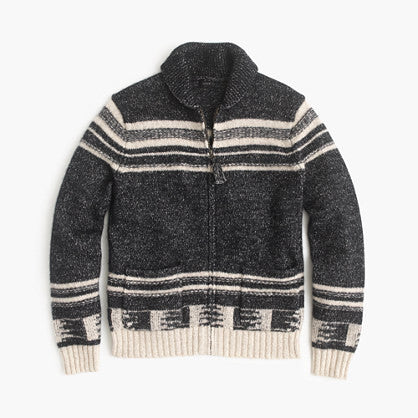 Cotton - Merino Wool Shawl Collary Zip Up Cardiagan Sweater